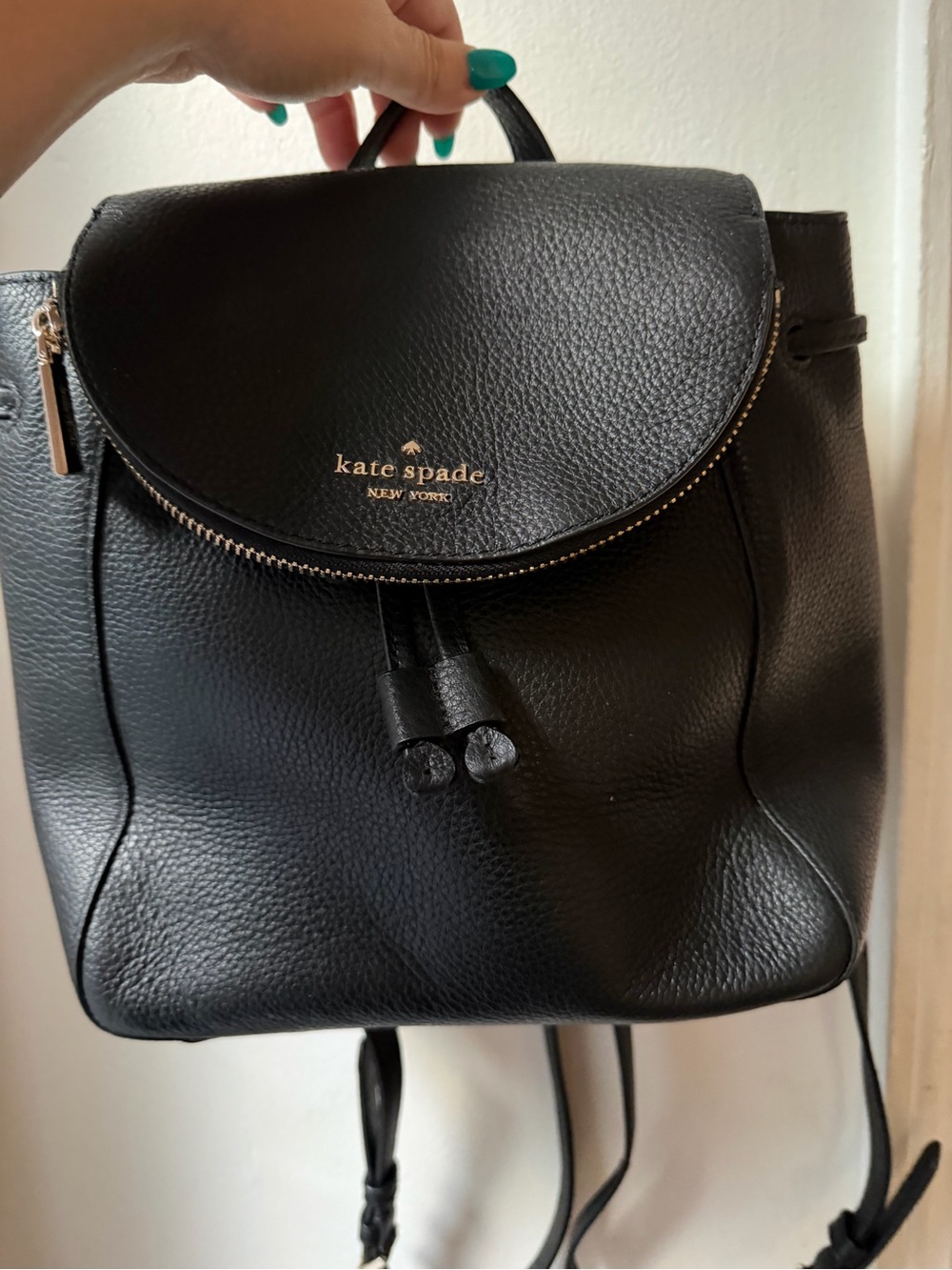 kate spade black pebbled leather mini backpack with gold logo